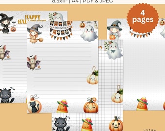 Halloween Stationery Paper Set, Printable Journal Pages (PDF & JPEG)