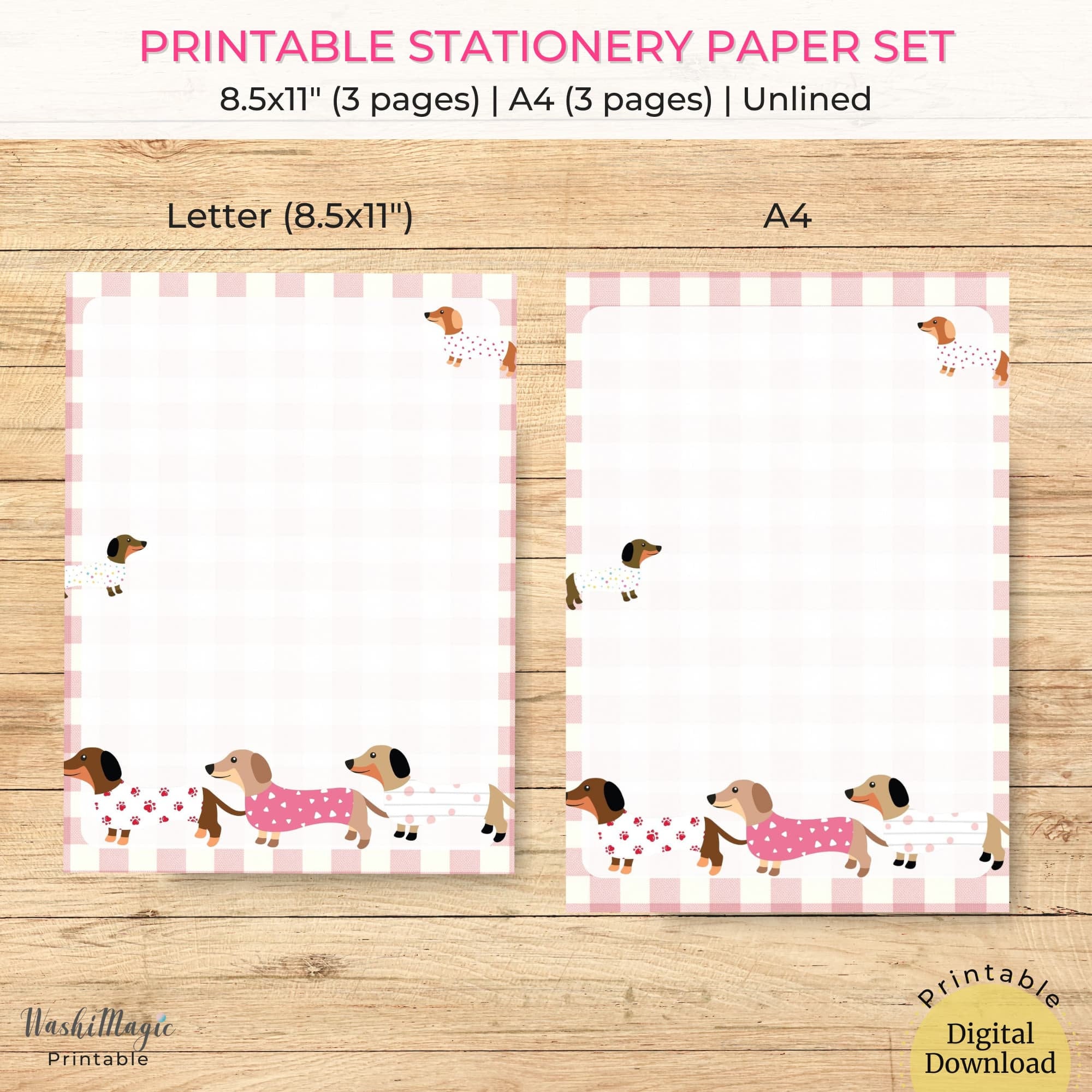 Dachshund Lovers' Notebook and Journal Paper Set, Printable Pages for ...