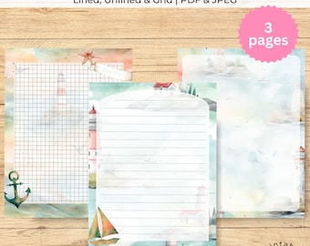 Seaside Watercolor Stationery Set: Coastal Paper Collection Writing Journal (PDF & JPEG)