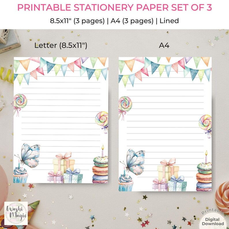Butterfly Themed Birthday Stationery Set Printable Lined, Blank, Grid ...