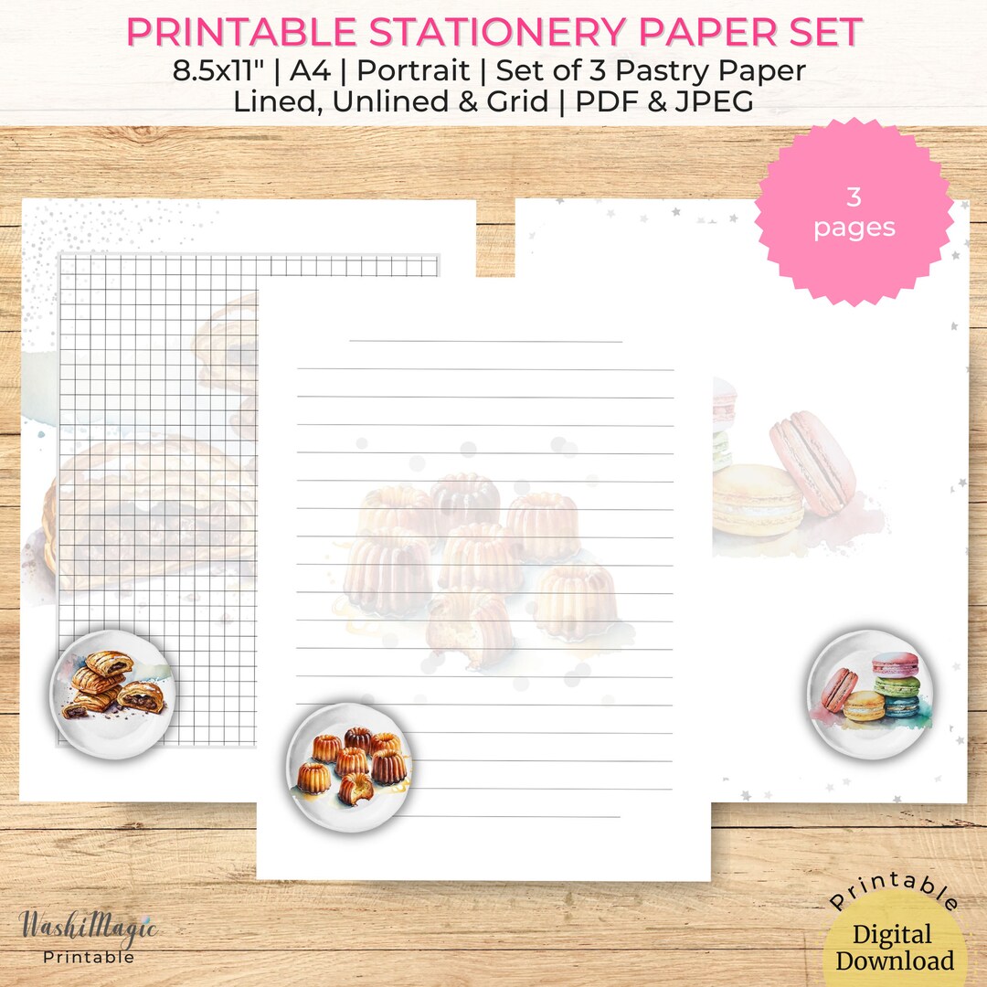 Pastry Bread Food Themed Printable Stationery Paper Set Etsy