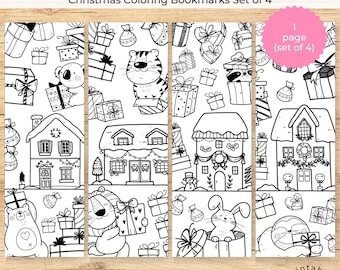Christmas Coloring Bookmarks: Happy Animals Gift Set for Kids (Digital Download)
