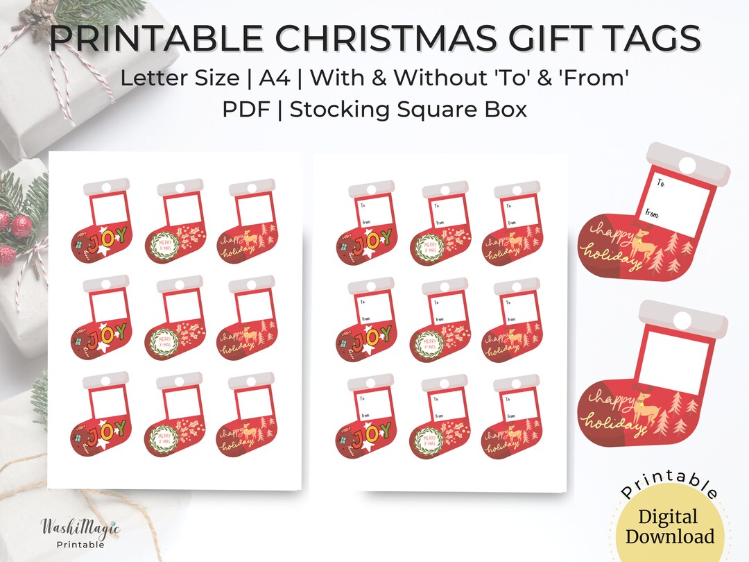 Printable Christmas Gift Tags Stocking Square Box Holiday - Etsy