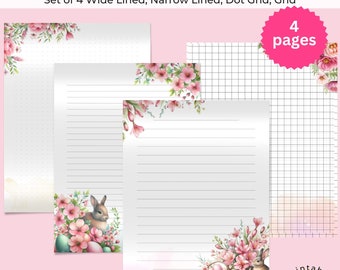 Osterhase Blume Notizpapier druckbar, Osterpapier Briefpapier 4er-Set, Briefpapier Set, druckbare Aufgabenliste, Kinderschreibpapier