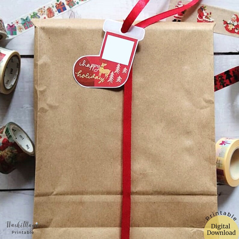 Printable Christmas Gift Tags Stocking Square Box Holiday - Etsy