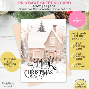 Winter Home Weihnachtsgrußkarte & Postkarte, Happy Holiday Card Set, Herunterladbare Karte, Frohe Weihnachten Postkarte, Urlaub DIY Geschenkidee