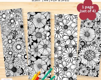 Luxuriant Floral Mindfulness Stress Relief Coloring Printable Bookmarks, Adult Coloring (PDF & JPEG)