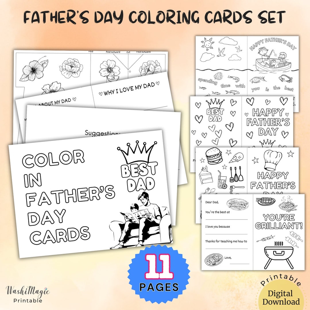 Father's Day Coloring Craft DIY Greeting Card Set, All About My Dad ...