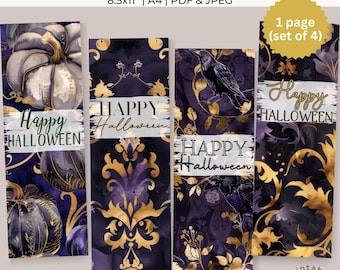 Gold & Purple Halloween Bookmarks: Elegant Printable Set (Digital Download)