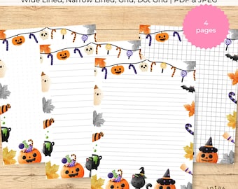 Halloween Stationery Paper: Lined, Grid, Dot Grid Letter Writing Set (Digital Download)