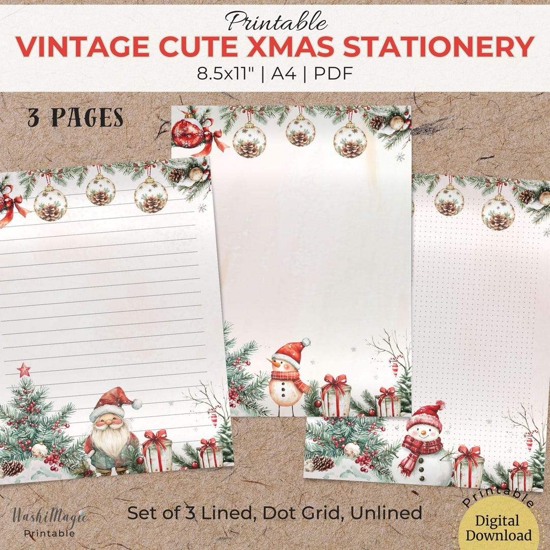 Vintage Cute Christmas Stationery Paper Set Printable, Vintage ...