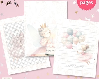 Pastel Pink Fairy Birthday Stationery Set: Girly Prints (Digital Download)
