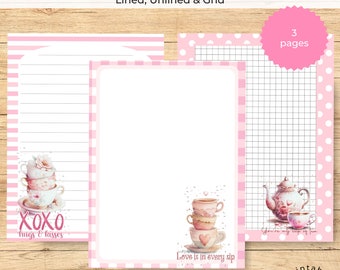 Conjunto de papel de carta rosa: pautado, sem pauta e quadriculado para diário (PDF)
