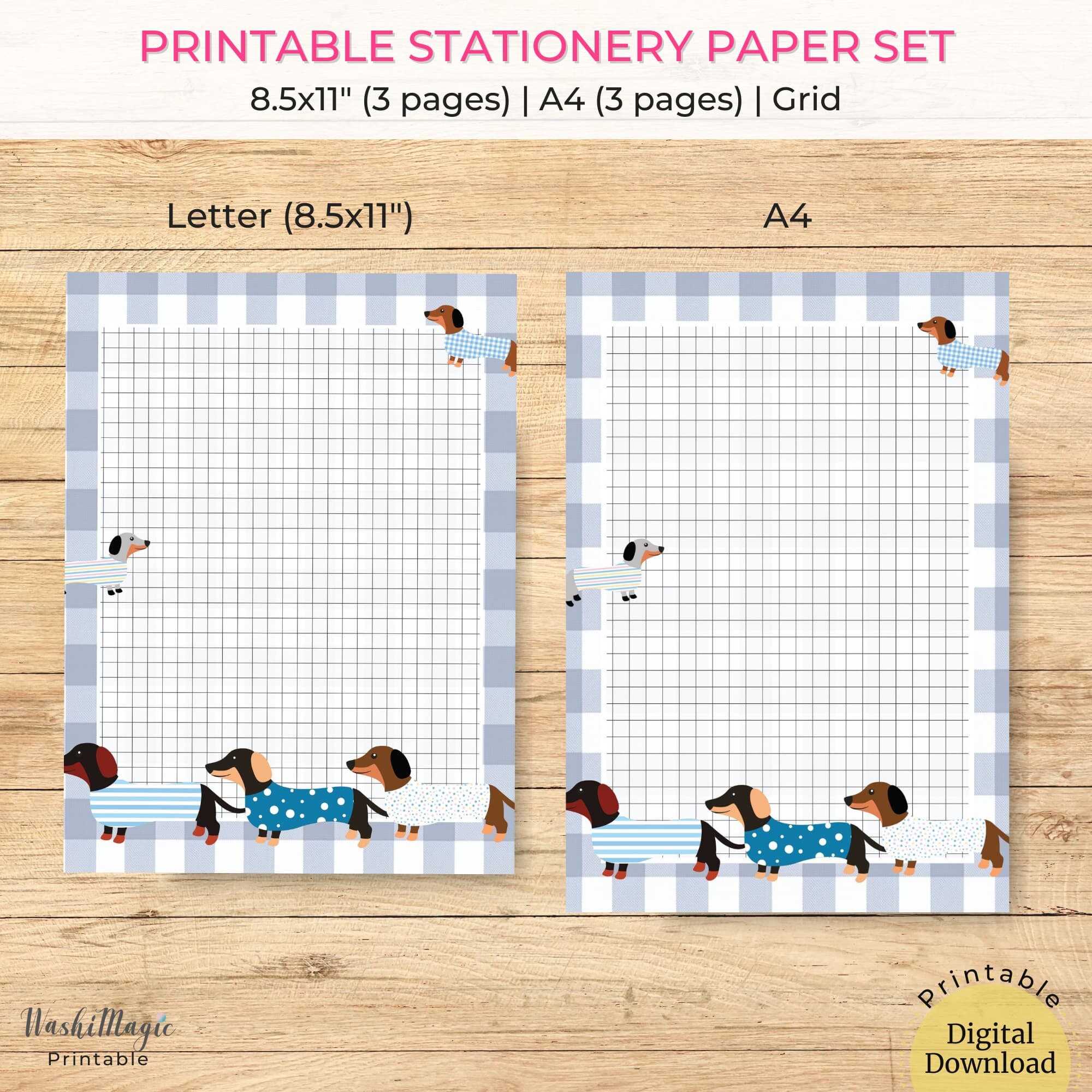 Dachshund Lovers' Notebook and Journal Paper Set, Printable Pages for ...