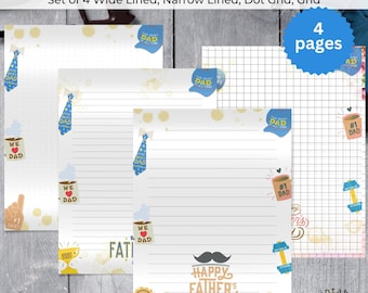 Briefpapier voor Vaderdag: thema blauwe pet, set gelinieerd papier (digitale download)