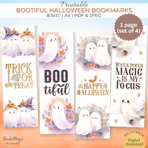 Bootiful Halloween Printable Bookmark Set, Cute Halloween Set, Ghost Bookmarks, Kids Bookmarks Gift Idea, Cute Bookmarks, Book Lovers Gift