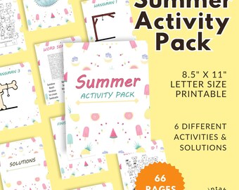 Summer Activity Pack for Kids: Mazes, Word Search Classroom Activity (PDF Printable)