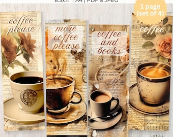 Vintage Coffee and Books Bookmark Set (Digital Download)