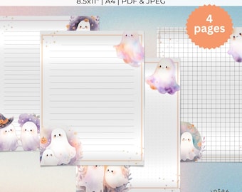 Boo Ghost Halloween Stationery Set: Lined, Grid Paper (Digital Download)