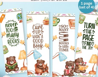 Teddy Bear Printable Bookmarks Set of 4 (PDF & JPEG)