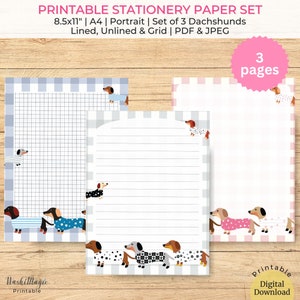 Dachshund Lovers' Notebook and Journal Paper Set, Printable Pages for Snail Mail Letter Writing For Penpals, Writing Journal, To Do List