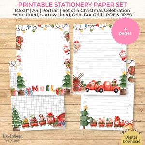 Papel para caderno de comemoração de Natal, papelaria de Natal para impressão, conjunto de 4 conjuntos de letras fofas, papéis de Natal, diário de lista de tarefas