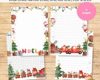 Christmas Celebration Notebook Paper, Printable Christmas Stationary, Set of 4 Cute Letter Sets, Christmas Papers, To Do List Journal