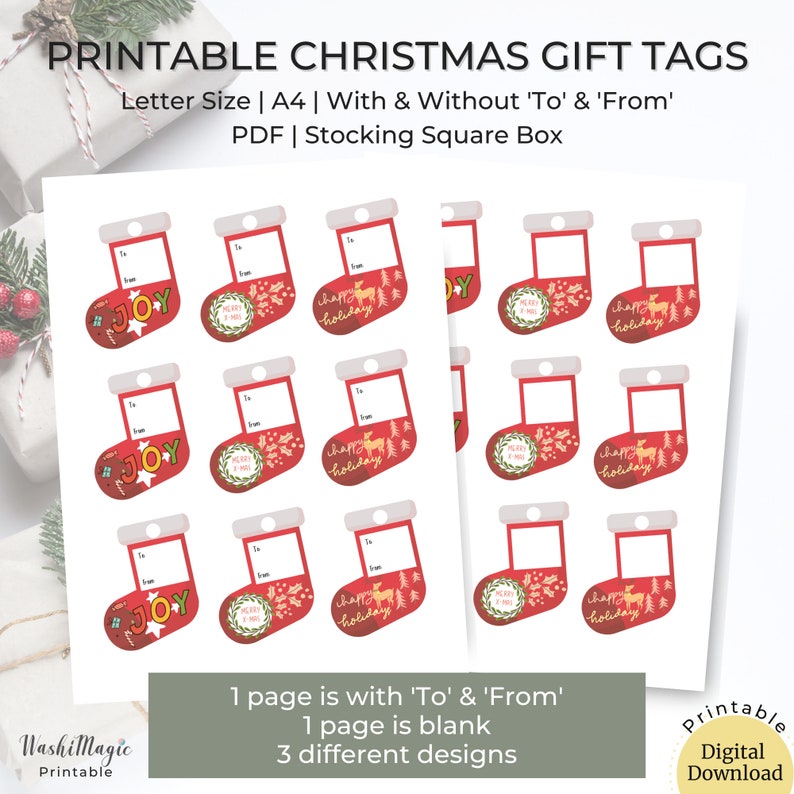 Printable Christmas Gift Tags Stocking Square Box Holiday - Etsy
