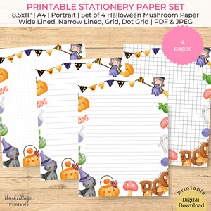 Halloween Mushroom Stationery Paper: Printable Lined Note Set (PDF & JPEG)