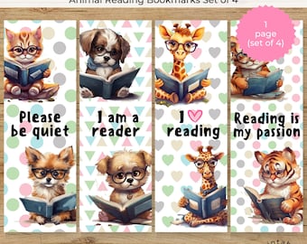 Animal Reading Bookmarks Set: Kids' Printable Bookmarks (PDF & JPEG)