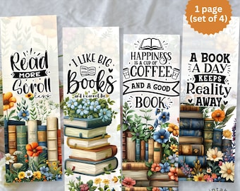Floral Books DIY Bookmark Set: Printable Book Club Gift (PDF & JPEG)