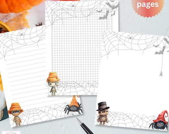 Whimsical Spider Web Halloween Printable Stationery Set: Spooky Paper Writing (PDF & JPEG Files)
