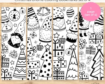 Christmas Gnome Coloring Bookmarks: Set of 4 Kawaii Bookmarks for Grandma (PDF & JPEG)