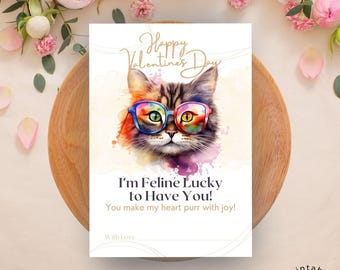 Funny Cat Valentine's Day Card, Printable Greeting Card (PDF & JPEG)