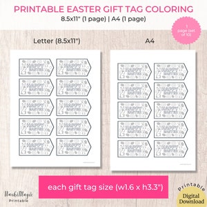 Printable Easter Gift Tag, Coloring Set of 10 Bunny &amp; Eggs, Black and ...