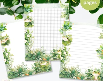 Green Frog Themed Stationery Set for Kids & Teens, Frog Art Prints for Pen Pal, Cute Animal Stationery, Animal Lover Gift, Veterinarian Gift