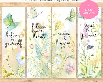 Butterfly Bookmark Set: Pastel Green Bookmarks with Quotes (Digital Download)