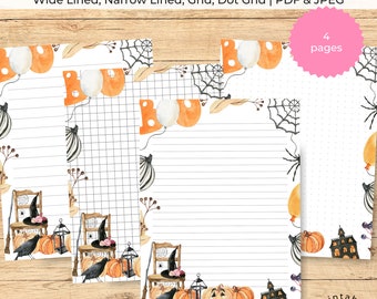 Halloween Pumpkin Stationery: Lined, Grid, Dot Grid Letter Paper Set (Digital Download)