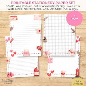 Papel de cuaderno de carta de amor del día de San Valentín, conjunto de 4 lindos conjuntos de cartas, diario de lista de tareas pendientes, papel de carta estacionario del día de San Valentín, idea de regalo