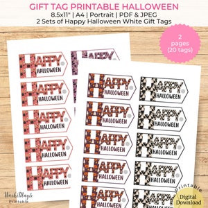 Printable Happy Halloween White Gift Tags, Halloween Treat Tag, Halloween Favor Tag, Halloween Goodie Bag Tag, Halloween Gift For Kids