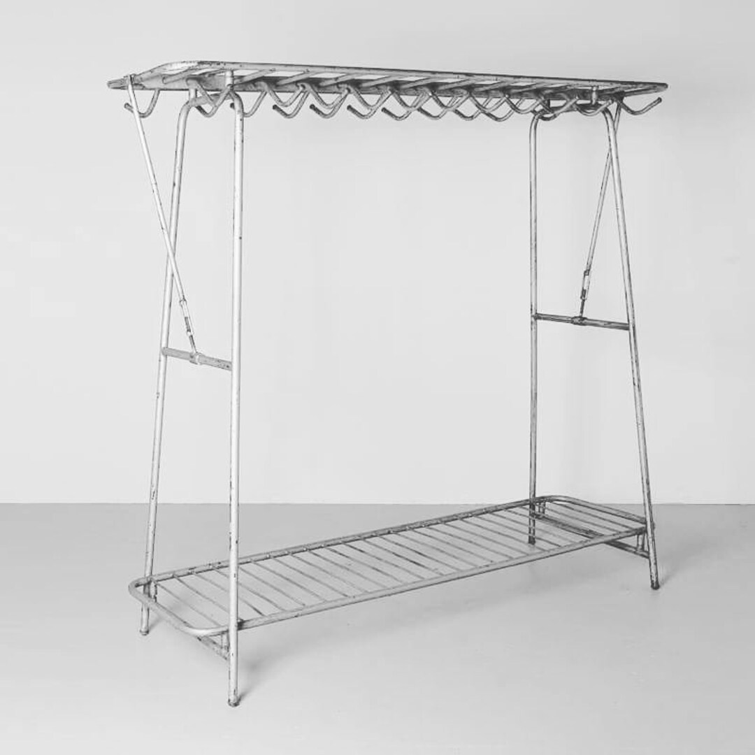 Vintage Clothes Rail, Old Storage Display Stand Rack, Large Metal Industrial Clothes Coat Rack
