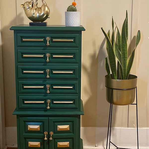 Emerald Green Jewelry Armoire  SOLD