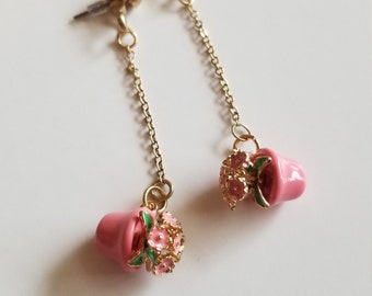 Pink Flower Pot Dangle Earring Set