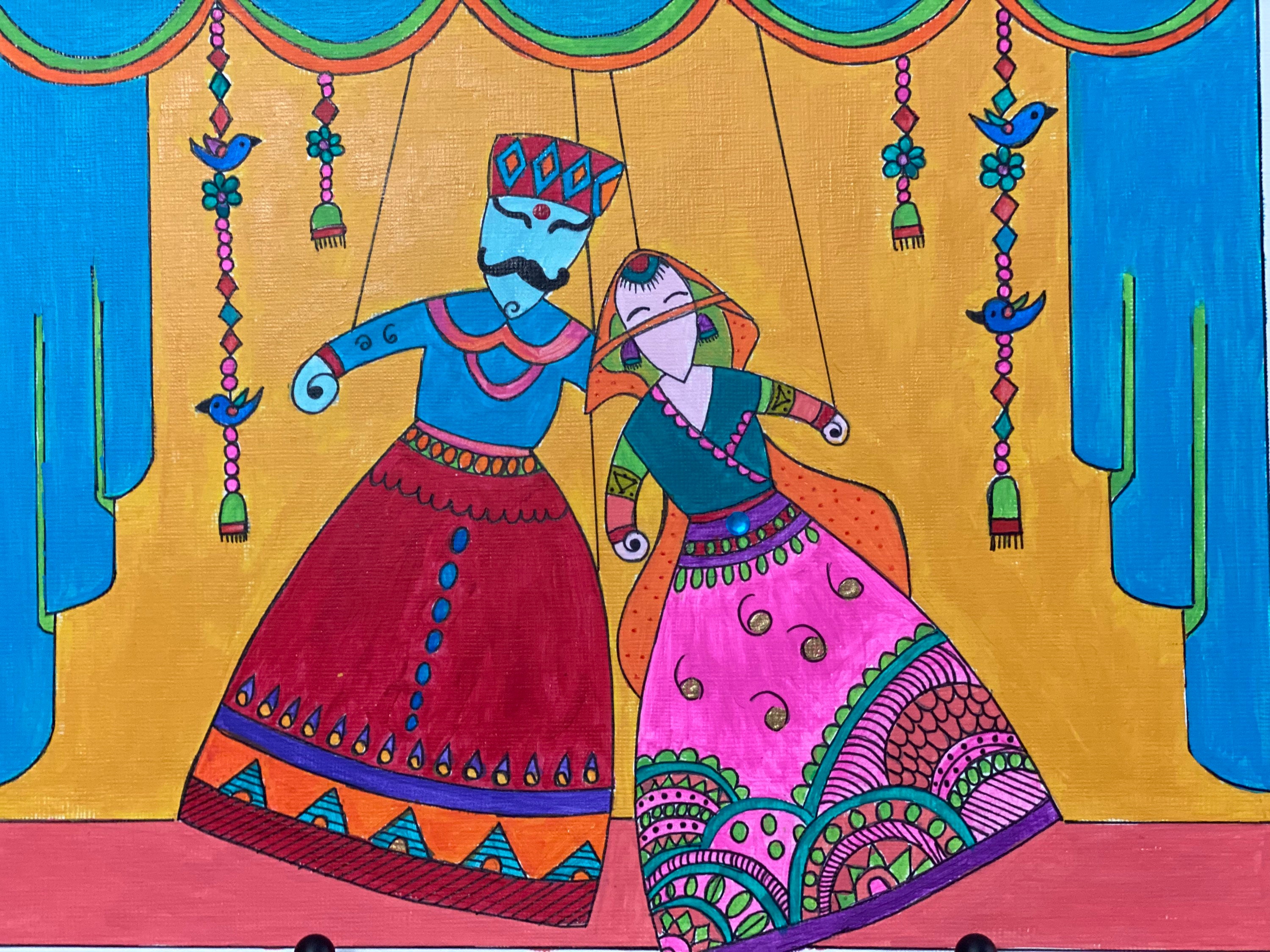 Handmade Rajasthani puppet painting. Rajasthani painting Etsy