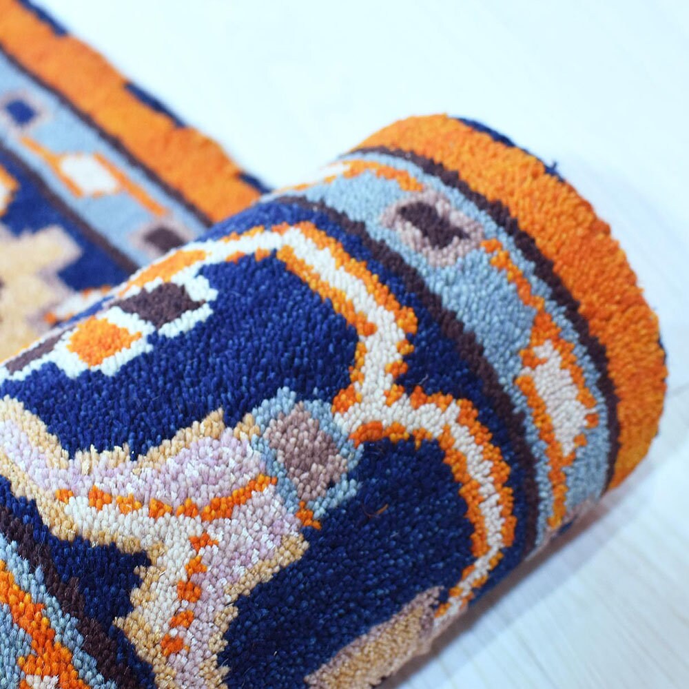 Hand Knotted Premium Quality Oriental Dark Orange Navy Silk and Wool ...