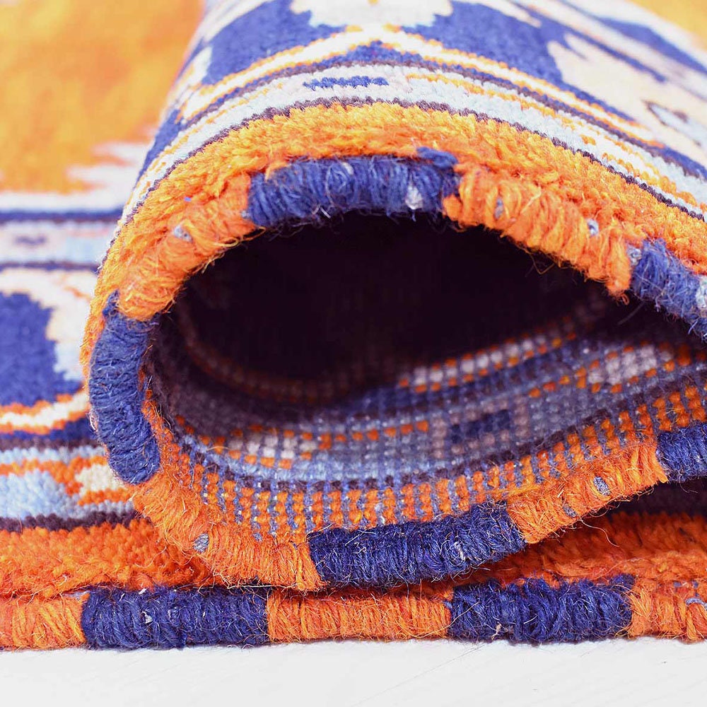 Hand Knotted Premium Quality Oriental Dark Orange Navy Silk and Wool ...