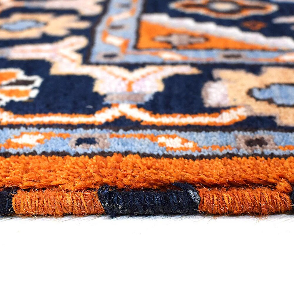 Hand Knotted Premium Quality Oriental Dark Orange Navy Silk and Wool ...