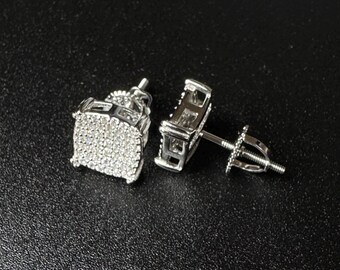 Sterling Silver Cushion-Cut Cubic Zirconia Stud Earrings | Pavé Halo
