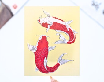 Japanese Koi Fish Stickers | Ukiyo-e Koi Design Stickers | Japanse Original Design Stickers | Unique Laptop Decor