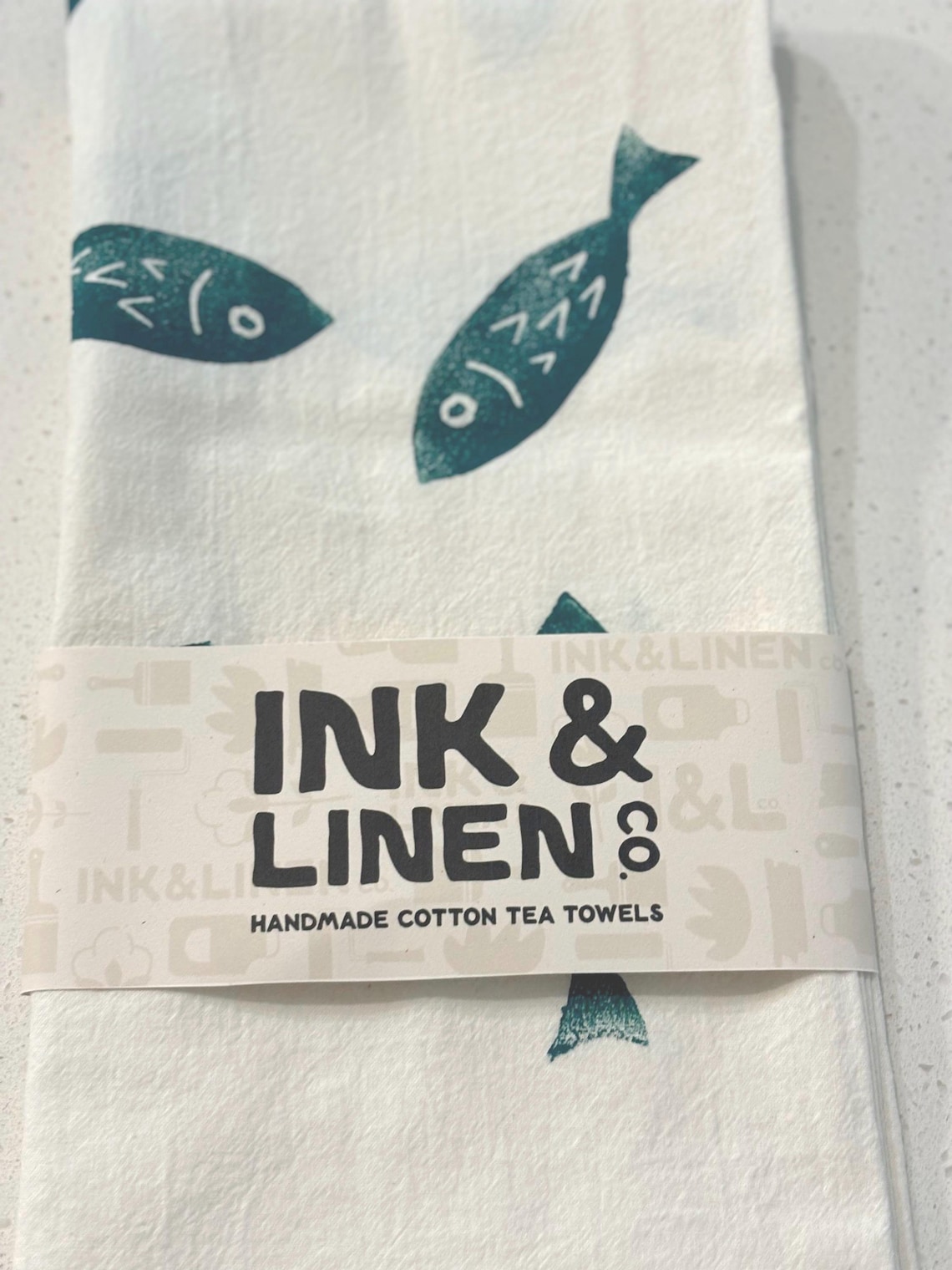 Cotton Folk Art Style Tea Towel Hand Stamped Fish - Etsy